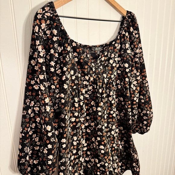 Lily Rose Women’s Black Floral Long Sleeve Cinch Front Baby Doll Dress Size XS - Picture 3 of 14